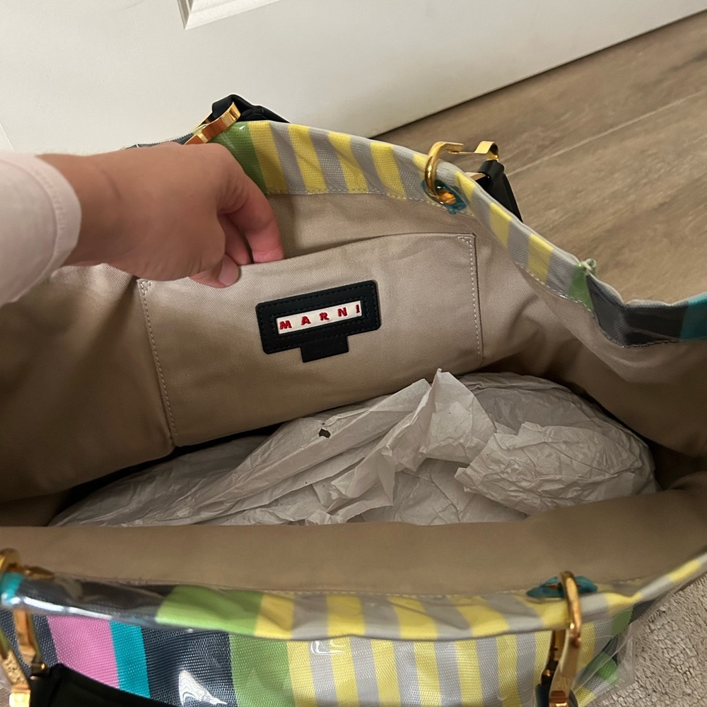 NWT Marni Multicolor Clear Overlay Striped PVC Tote — Green Pink Blue Gray - Picture 7 of 9